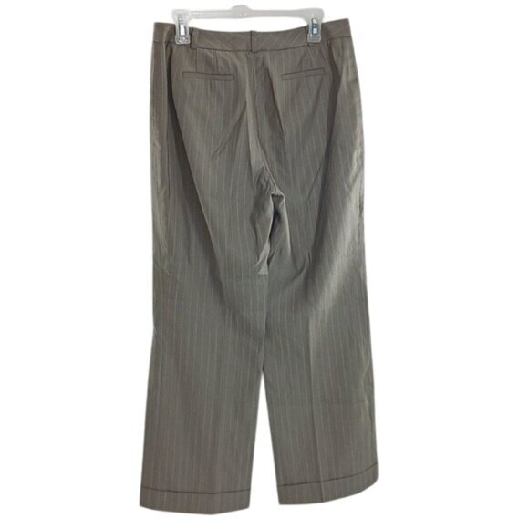 Ann Taylor Pants Taupe Brown Pinstripe Trousers Wide Leg Womens Size 8 Petite - Picture 4 of 6